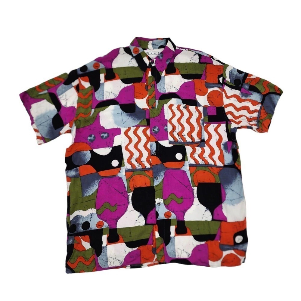 Aggio Abstract Multicolor Geometric All Over print Art VTG Shirt Men's Size L